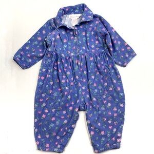 Vintage Jillian’s Closet Periwinkle Floral Button Down Corduroy Jumpsuit